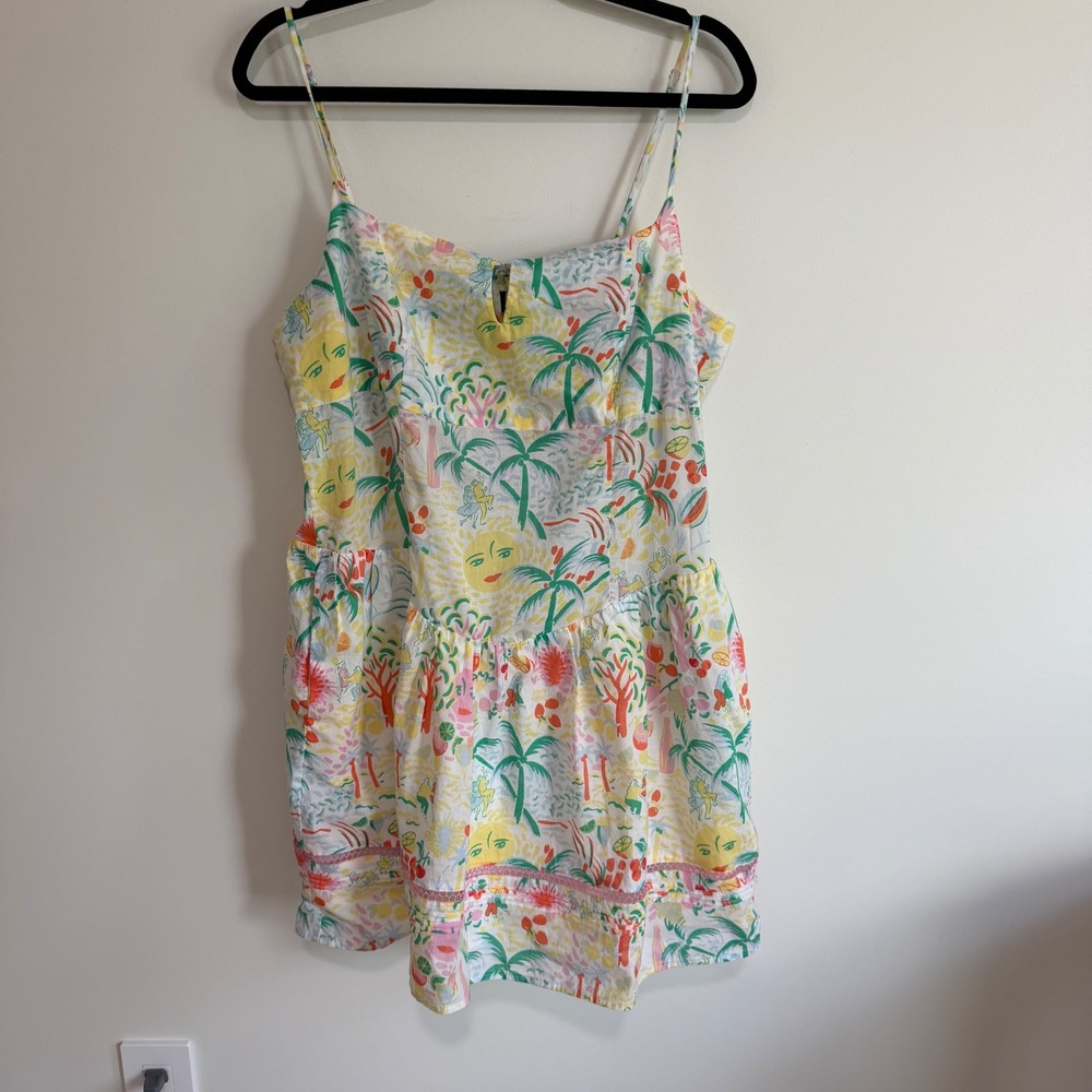 Roller Rabbit Women XL Sun Palm Tree Print Cotton Mini Dress White Multi